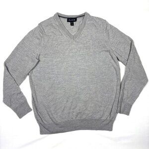 Jos A Bank Tailored Fit 100% Merino Wool Gray Long Sleeve V-Neck Sweater Mens M